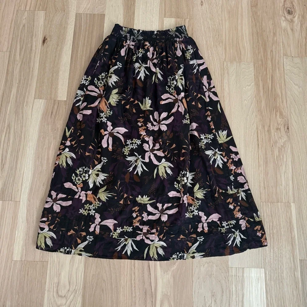 LILLA P Cotton Multicolored Floral Midi Skirt Size Small